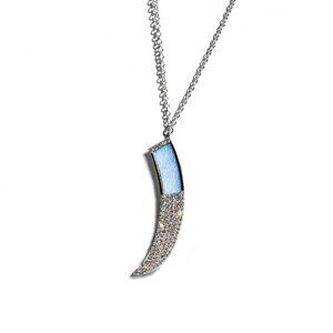 14k Gold Natural Diamond & Labradorite Horn Layering Pendant/Necklace, 20'' Long